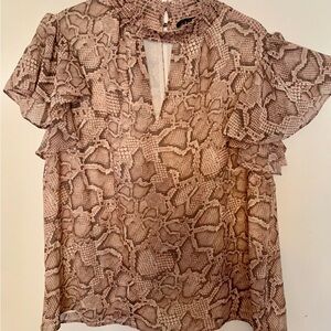 Snake print Blouse with Ruffle Sleeves
